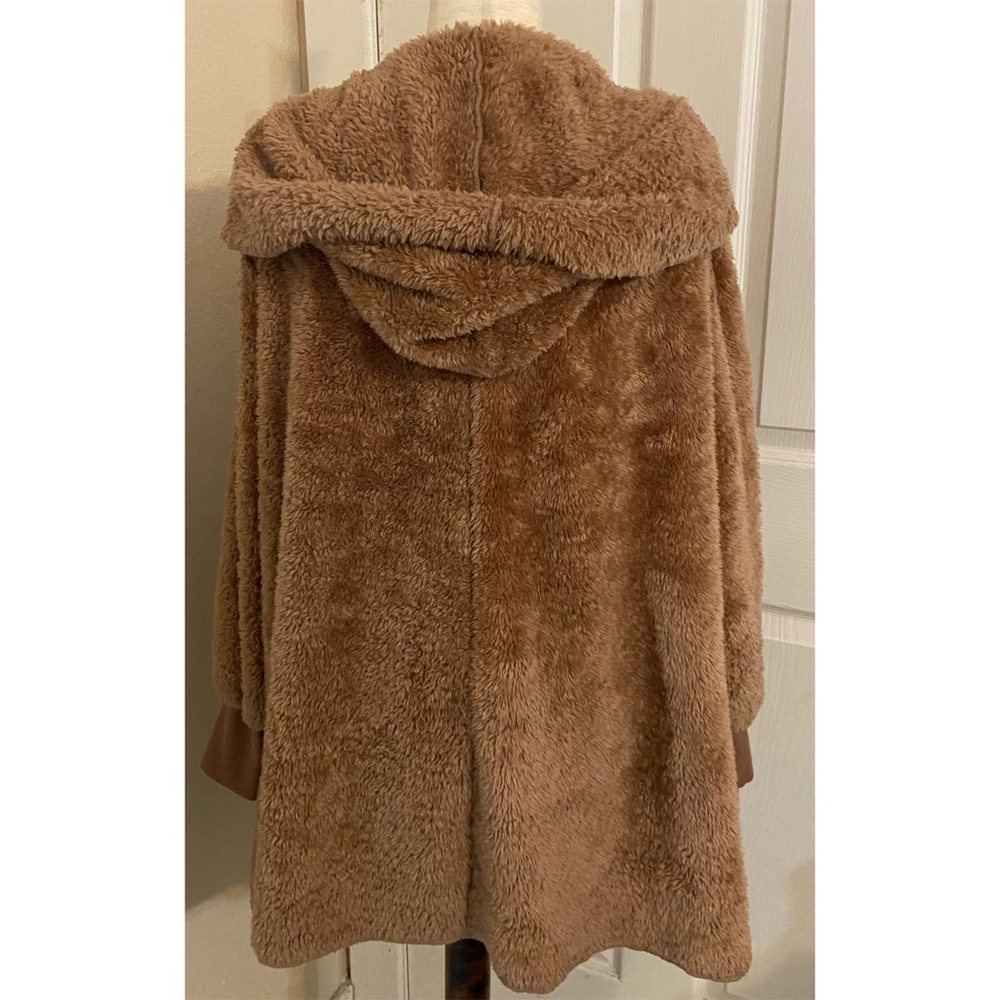 Tan Fuzzy Faux Fur Open Front Jacket - Picture 2 of 3